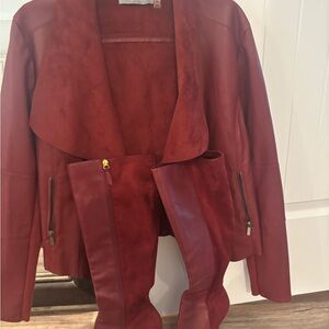 Bagatelle Deep Red Leather Jacket and Boot Set